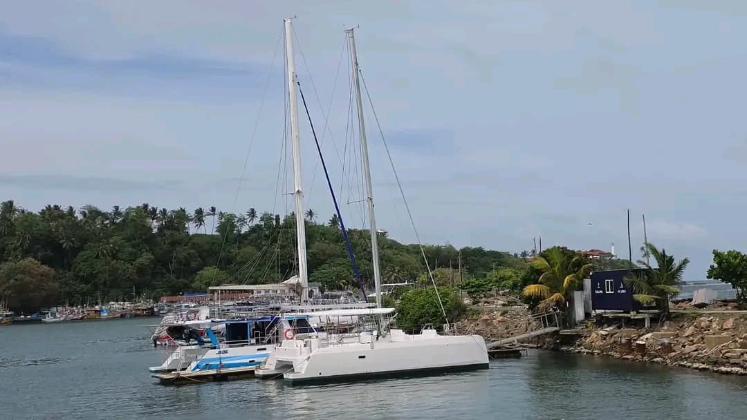Catamarans moored along the coast