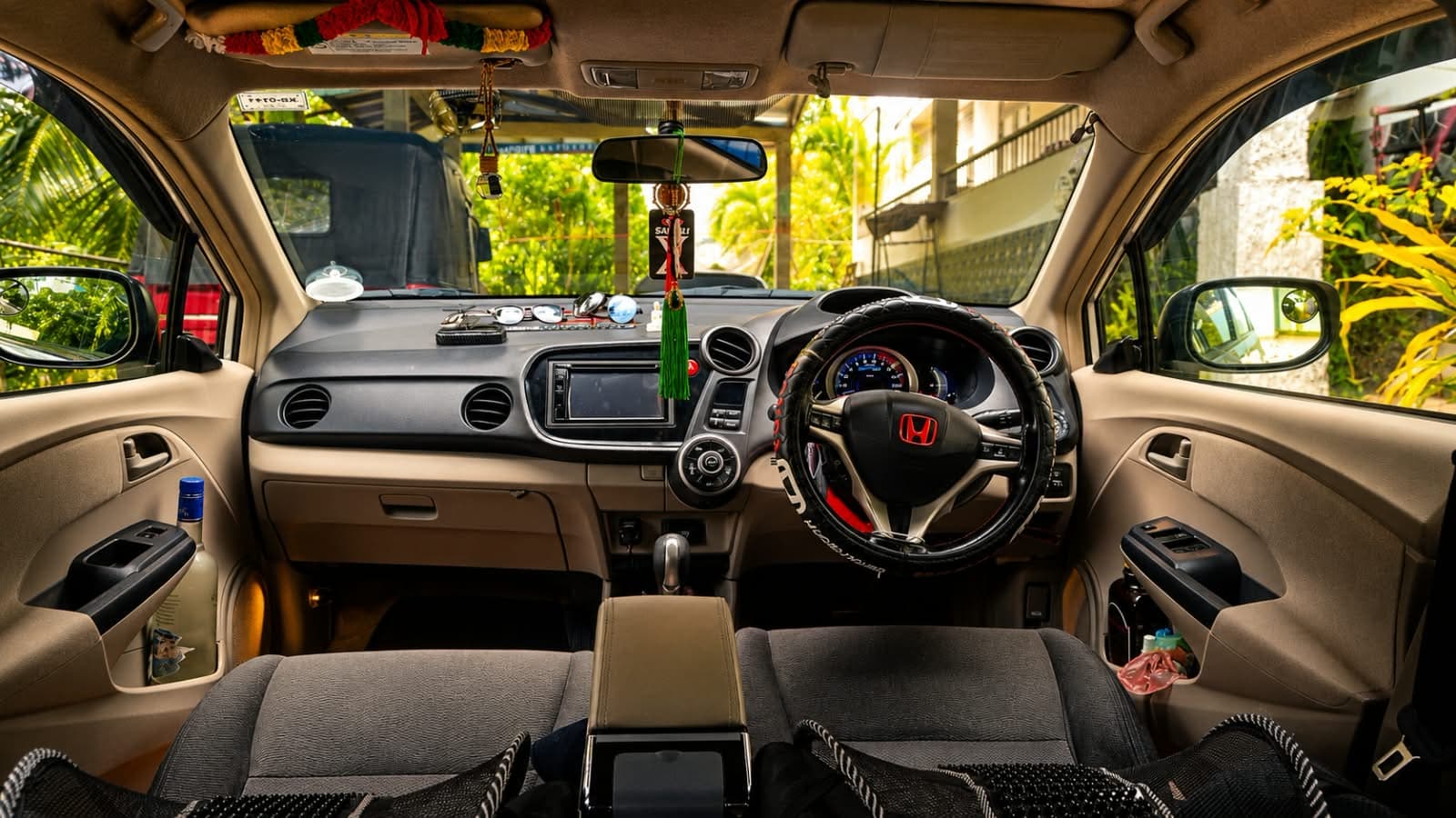 Sedan car dashboard and front seats